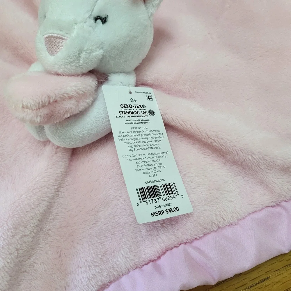 NWT Carter's White Plush Kitten Kitty Cat Lovey Pink Security Snuggle Blanket